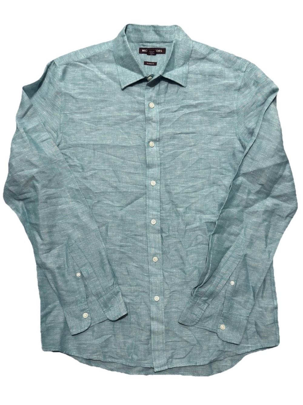 Michael Kors Teal Button-Down Linen-Blend Shirt Size Medium